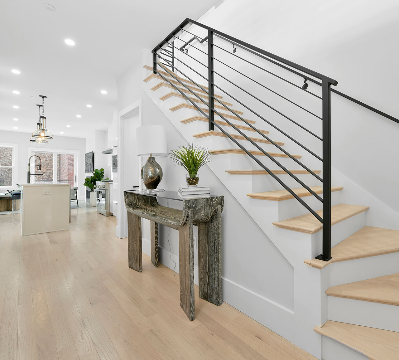 Staircase in renovated luxury condominiums in Beacon Hill, Boston